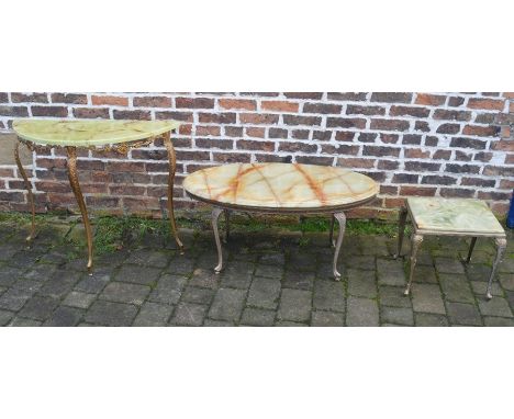 Oval onyx top coffee table &amp; side table and a onyx effect console table