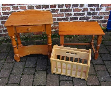 Pine side table with drawer L 60 cm W 34 cm H 62 cm, table and magazine rack