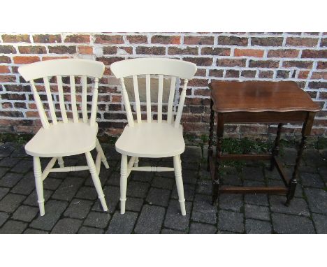 1930s oak side table with barley twist legs &amp; pair of painted kitchen chairs