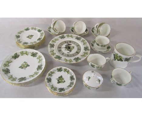 Royal Worcester 'The Worcester Hop - Mathon' pattern part dinner service etc inc clock, large tankard, dinner plates etc