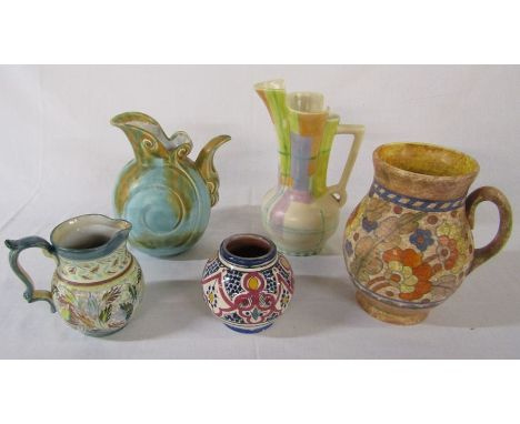 Selection of pottery vases and ewers inc Glyn Colledge, Beswick 177/1, Manchester 12030 and Crown Ducal Charlotte Rhead