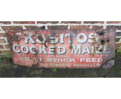 Large enamel advertising sign 'Kositos cooked maize' (af) 122 cm x 46 cm