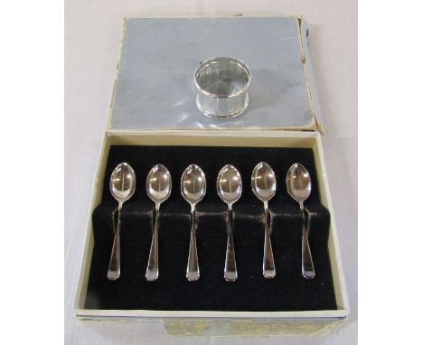 6 silver teaspoons Sheffield 1944 weight 1.61 ozt and a silver napkin ring Birmingham 1950 weight 0.52 ozt