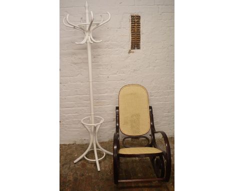 Bentwood rocking chair &amp; a coat stand