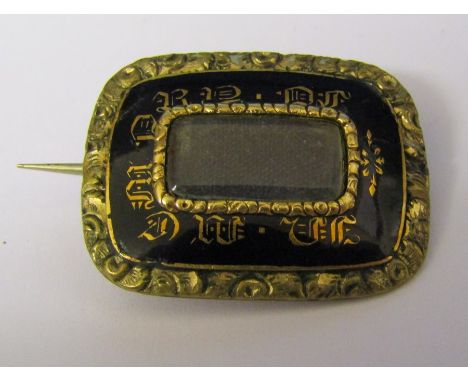 William IV gold (tested as) and enamel mourning brooch, inscribed to back 'L J Richards who died 23 Nov. 1836 aged 25 years' 