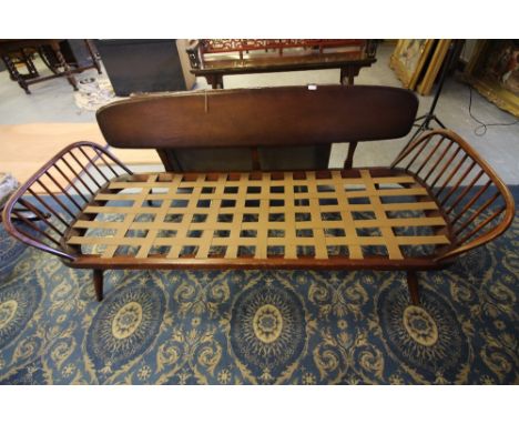1960's Ercol dark finish elm day bed, 205cm wide, original cushions available separately (shown in images but not sold with i