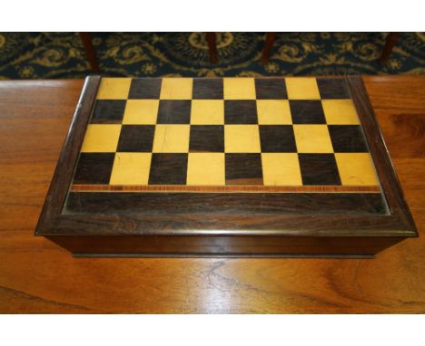 19th Century Irish inlaid rosewood chess and backgammon board by Austin, Westmoreland Street, Dublin, 39cm x 23cm x 9.5cm Not