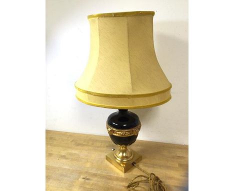 A vintage classical style urn form table lamp on square gilt metal base, measures 52cm to top of shade