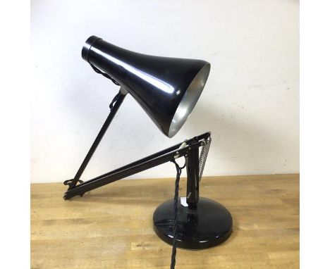 An anglepoise desk lamp by Herbert Terry &amp; Sons ltd, on circular base with conical shade, stamp to support measures appro