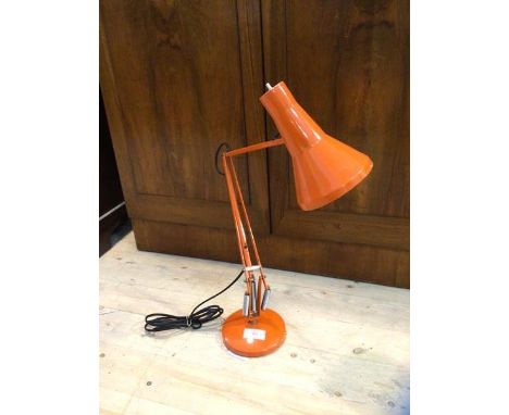 An anglepoise desk lamp with conical shade and circular base, not stamped, measures 83cm high