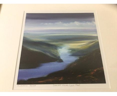 Angela Lawrence, summer clouds Loch Trool, limited edition print 33/500, measures 22cm x 22cm