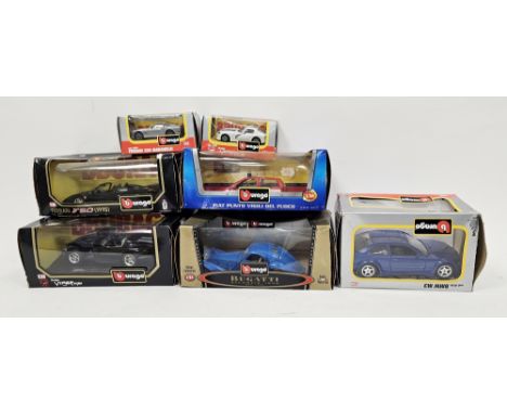 Boxed Burago diecast model cars to include 1/24 scale Fiat Punto Vigili Del Fuoco, Ferrari F50 (1995), Bugatti Atlantic 1936,