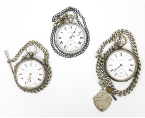 Gent's silver open faced pocket watch&nbsp;(glass missing) with white enamel dial and the silver graduated curb link pattern 
