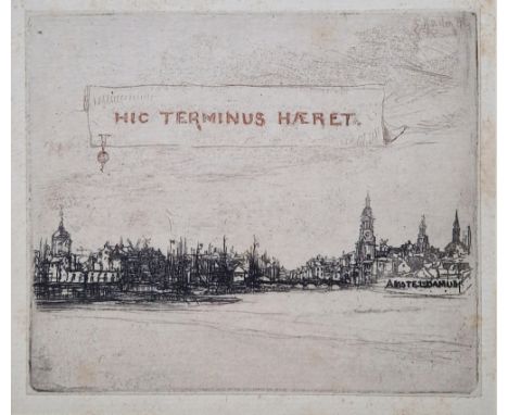 After Sir Francis Seymour Haden (1818-1910) Drypoint etching "Hic Terminus Haeret", view of Amsterdam overlooking the Amstel 