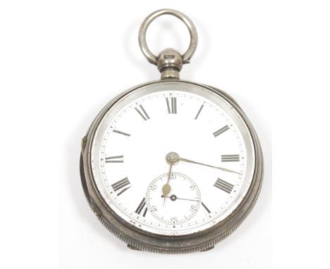Gent's Edwardian silver open-faced pocket watch&nbsp;with white enamel dial, Roman numerals, subsidiary seconds dial, Chester