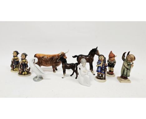 Five Goebel figures&nbsp;of children, a Lladro figure of a swan, a Nao figure&nbsp;of an angel, a Beswick pottery figure of h