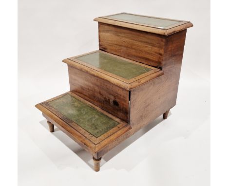 Set of Victorian three-height mahogany library/bed steps, the top with hinged cover, the bottom with sliding mechanism, each 
