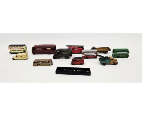 Quantity of playworn Dinky, Corgi, EFE and other diecast model cars to include Dinky 955 Fire engine, 522 Big Bedford, 981 Ho