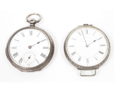 Gent's silver open-faced pocket watch&nbsp;with white enamel dial and subsidiary seconds dial, case detached and a Victorian 