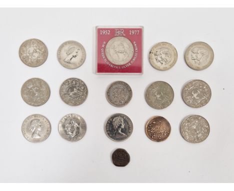 Three various long strings of cornelian beads, oval and strung, a silver commemorative medallion 'The Stock Exchange 1972', c