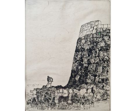 After Edmund Blampied RBA, RE (1886-1966)  Drypoint etching  'Seaweed Gathering', signed in pencil lower right, framed and gl