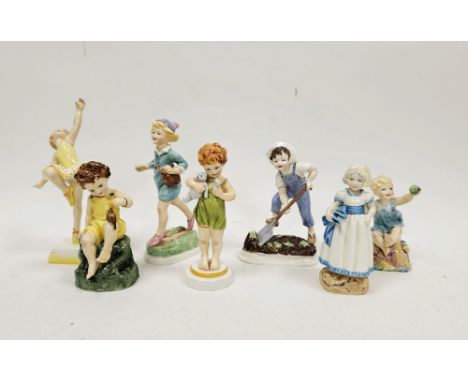 Collection of Royal Worcester bone china Days of the Week figures, each modelled as a child, on shaped base, comprising seven