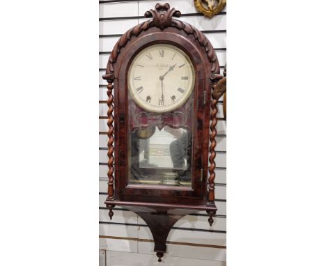 19th century mahogany cased wall clock, the white painted dial named for 'K Hill London', with black Roman numerals denoting 