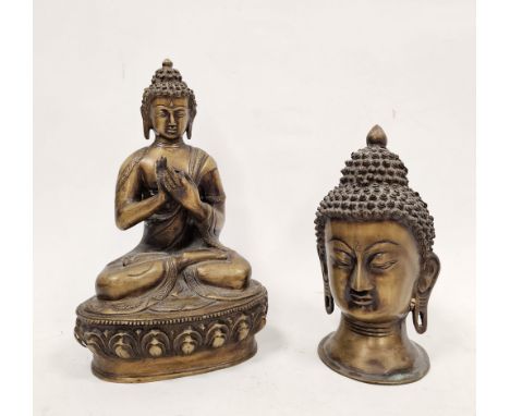 Modern bronze model of a seated Buddha, 28cm high and another&nbsp;of a Buddha head, 23cm high (2)&nbsp;