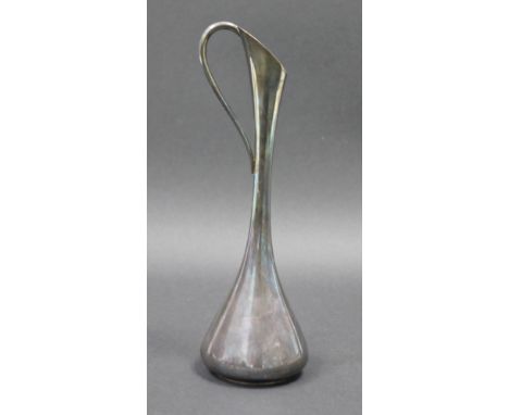 Danish Mid-century silver plate pitcher-style bud vase, denmark and dolphin mark to base, probably Hans Jensen