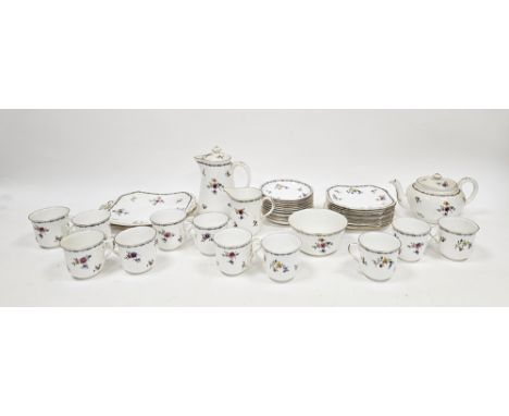 Shelley bone china Lowestoft pattern part tea and coffee service, early 20th century, printed black marks, reg no.733019, pri