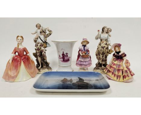 Pair of late 19th century ENS and Eckert porcelain figures&nbsp;of a gentleman and companion and children on tree stump scrol