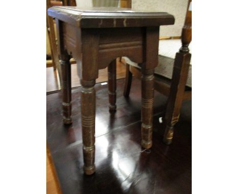 MAHOGANY FRAMED STOOL WITH RING TURNED LEGS 