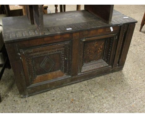 17TH/18TH CENTURY MADE FROM PERIOD TIMBERS TRUNK WITH TWO PANELLED FRONT (A/F) 
