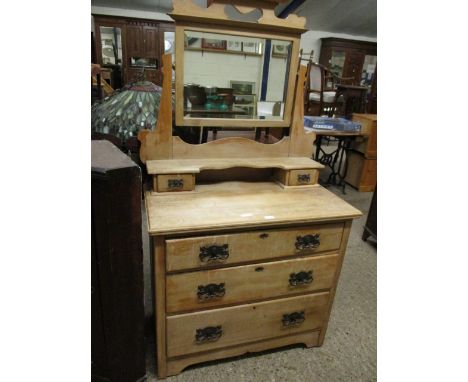 SATINWOOD DRESSING CHEST WITH MIRRORED BACK AND OPEN SHELF AND THREE FULL WIDTH DRAWERS TO BASE 