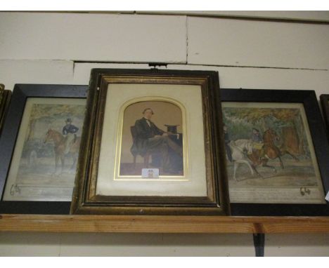 PAIR OF EBONISED FRAMED COLOURED PRINTS ENTITLED “THE SHARP REPLY” AND “THE IMPRUDENT CHALLENGE” TOGETHER WITH A FURTHER GILT