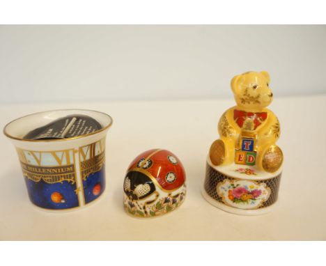 Royal Worcester candle holder together with a royal Worcester teddy bear &amp; royal crown derby lady bird 