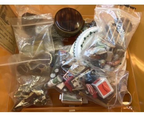 Box of miniatures to include vintage brass card case 