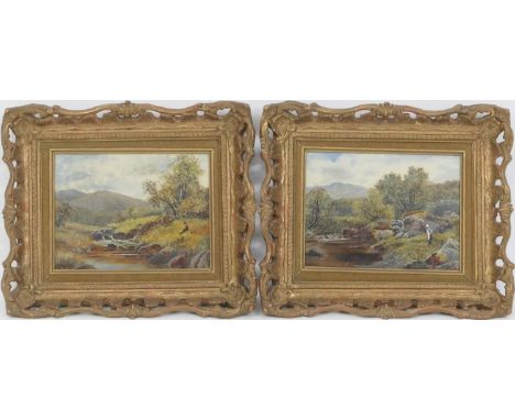 G H Gibson (active late 19th Century), Pair, River views in Derbyshire, oils on board, one signed with a monogram, inscribed 