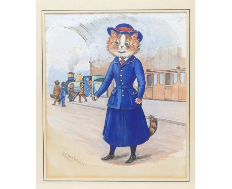 Louis William Wain (1860-1939), Ticket Mistress, watercolour, signed, 24cm x 21cm (Please note condition does not form part o