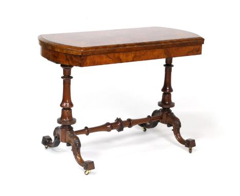 (18.11.24 - please note change to the estimate) Quality Victorian burr walnut and inlaid swivel top folding card table, circa