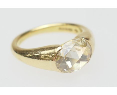 Georgian rose cut diamond, the oval stone of approx. of 1.86ct, later mounted into an 18ct gold polished ring, size K, gross 