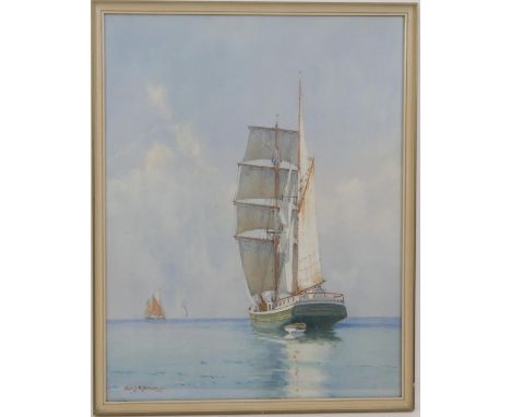 Samuel John Milton Brown (1873-1965), Calm seas and a light breeze, watercolour, signed, 52cm x 40cm (Please note condition d