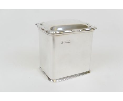 Edwardian silver tea caddy by William Hutton &amp; Sons, Sheffield 1905, plain rectangular form with slightly domed cover, he