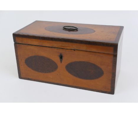 George III satinwood and mulberry box, circa 1790, originally a tea caddy, now with a vacant interior, 30.5cm x 15cm x 15.5cm