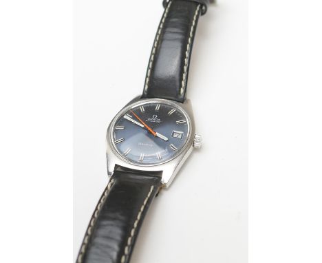 Omega automatic stainless steel gent's wristwatch, late 1960s, blue dial with date aperture and baton numerals, centre sweep 