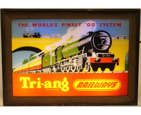 Rare Tri-Ang Railways illuminated shop display sign, inscribed 'The World's Finest OO System' and showing the locomotive Prin