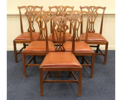 Set of six mahogany dining chairs in the Chippendale style, 20th Century, with red leatherette squab seats (matching lot 574)