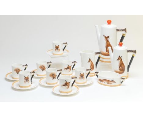 Royal Doulton 'Reynard the Fox' china coffee service H4927 comprising large and small coffee pots, milk jug, sugar basin, eig