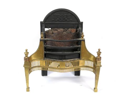 Cast iron and brass fire grate in the Georgian style, width 6cm, depth 36cm, height 73cm (Please note condition does not form