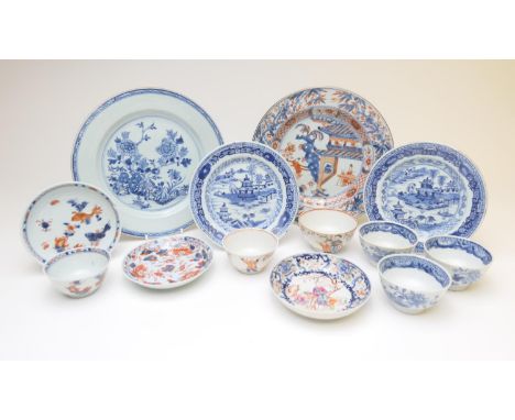 Assorted Chinese porcelains: Imari plate, Kangxi, 23cm; another plate decorated with peony rock, Kangxi, 23cm; two small plat